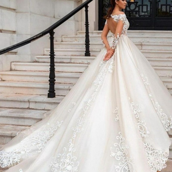 Gorgeous lace applique organza wedding gown - Picture 4 of 6